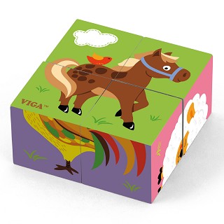 Viga Toys - Puzzle de cube- animaux de ferme - 4 pcs.